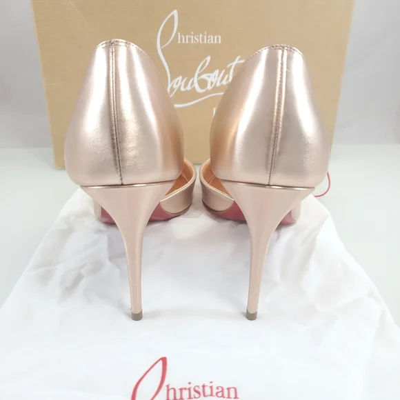 NWT$900 LOUBOUTIN Iriza 85 Leche Silk Satin metallic Leather Heel Pumps Sz 40.5 - Picture 9 of 15